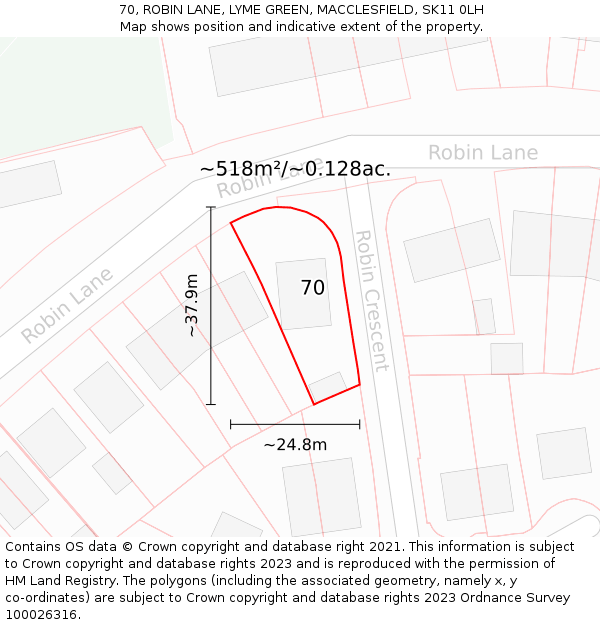 70, ROBIN LANE, LYME GREEN, MACCLESFIELD, SK11 0LH: Plot and title map