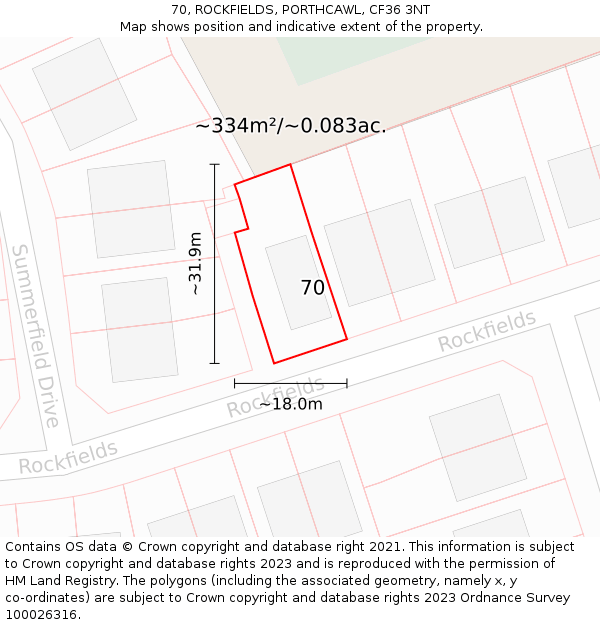 70, ROCKFIELDS, PORTHCAWL, CF36 3NT: Plot and title map