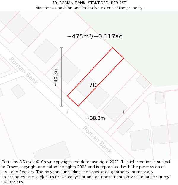 70, ROMAN BANK, STAMFORD, PE9 2ST: Plot and title map