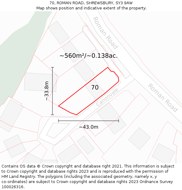 70, ROMAN ROAD, SHREWSBURY, SY3 9AW: Plot and title map