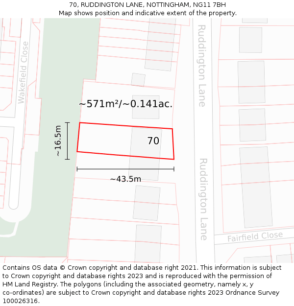 70, RUDDINGTON LANE, NOTTINGHAM, NG11 7BH: Plot and title map