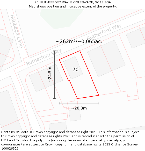 70, RUTHERFORD WAY, BIGGLESWADE, SG18 8GA: Plot and title map