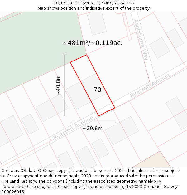 70, RYECROFT AVENUE, YORK, YO24 2SD: Plot and title map