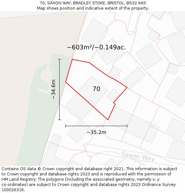 70, SAXON WAY, BRADLEY STOKE, BRISTOL, BS32 9AS: Plot and title map