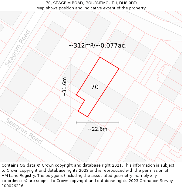 70, SEAGRIM ROAD, BOURNEMOUTH, BH8 0BD: Plot and title map