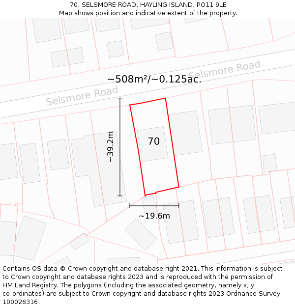 70, SELSMORE ROAD, HAYLING ISLAND, PO11 9LE: Plot and title map