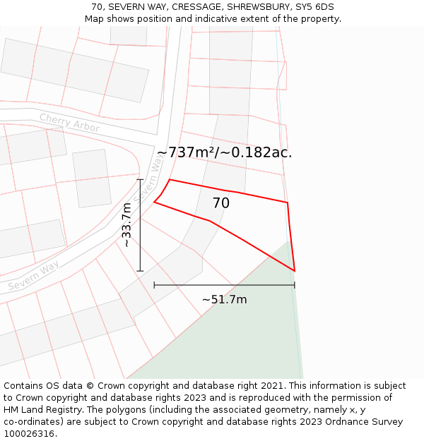 70, SEVERN WAY, CRESSAGE, SHREWSBURY, SY5 6DS: Plot and title map