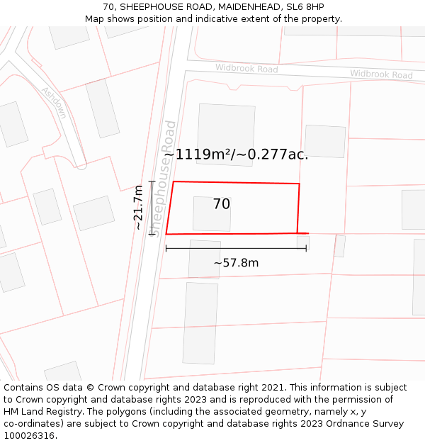 70, SHEEPHOUSE ROAD, MAIDENHEAD, SL6 8HP: Plot and title map