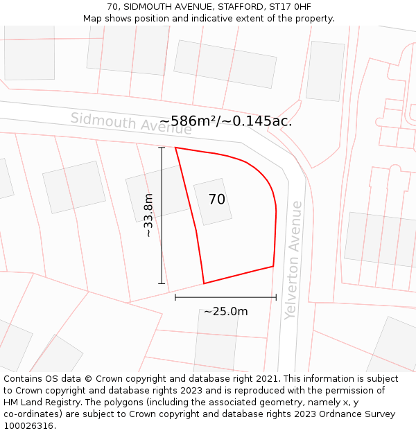 70, SIDMOUTH AVENUE, STAFFORD, ST17 0HF: Plot and title map