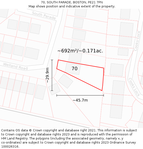 70, SOUTH PARADE, BOSTON, PE21 7PN: Plot and title map