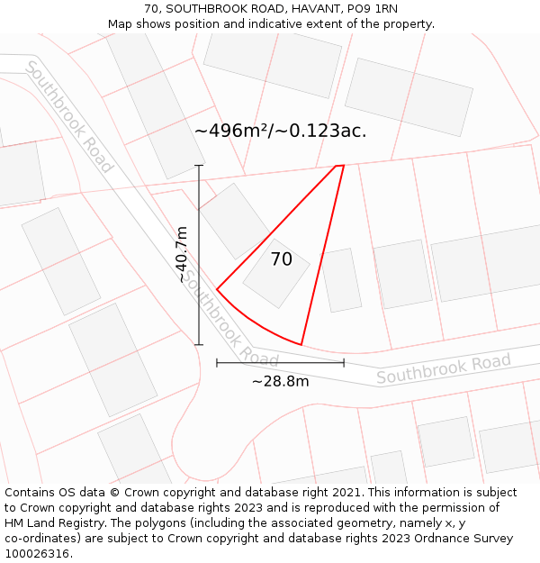 70, SOUTHBROOK ROAD, HAVANT, PO9 1RN: Plot and title map