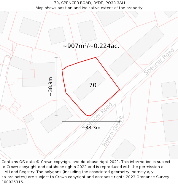 70, SPENCER ROAD, RYDE, PO33 3AH: Plot and title map