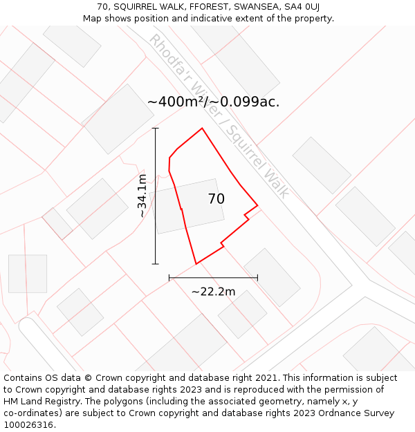 70, SQUIRREL WALK, FFOREST, SWANSEA, SA4 0UJ: Plot and title map