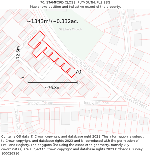 70, STAMFORD CLOSE, PLYMOUTH, PL9 9SG: Plot and title map