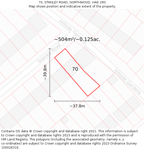 70, STANLEY ROAD, NORTHWOOD, HA6 1RG: Plot and title map