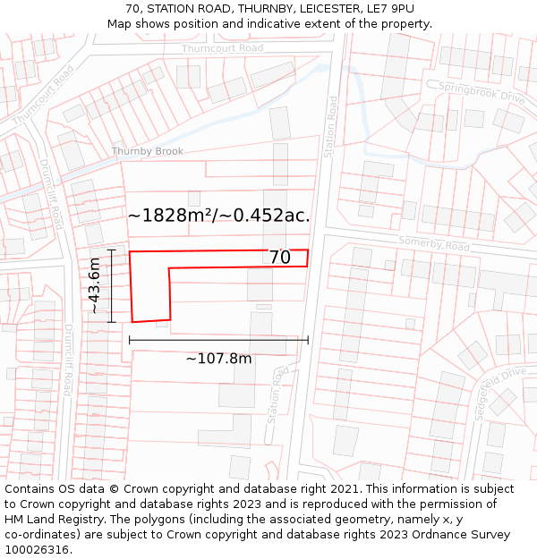 70, STATION ROAD, THURNBY, LEICESTER, LE7 9PU: Plot and title map