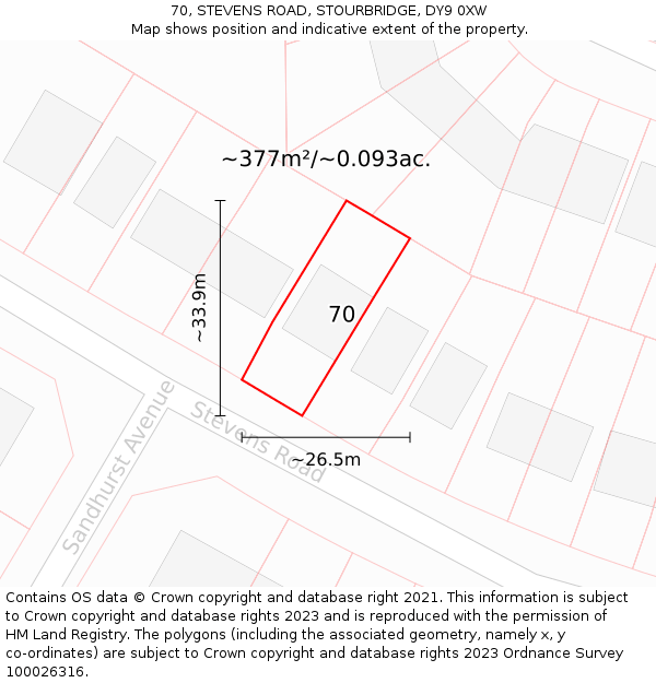 70, STEVENS ROAD, STOURBRIDGE, DY9 0XW: Plot and title map