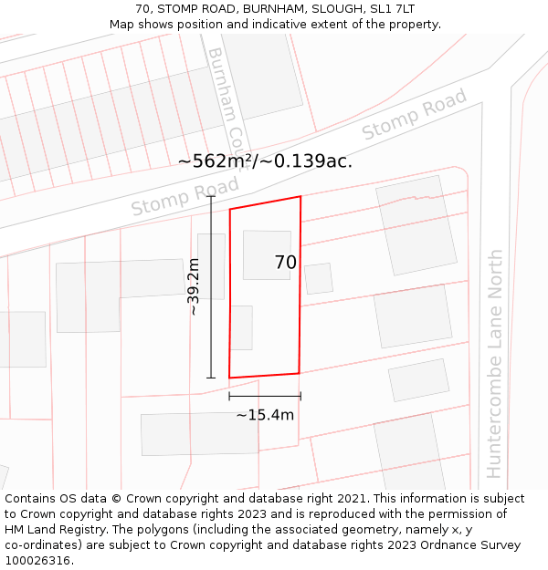 70, STOMP ROAD, BURNHAM, SLOUGH, SL1 7LT: Plot and title map