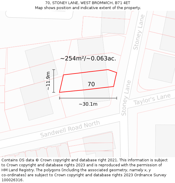 70, STONEY LANE, WEST BROMWICH, B71 4ET: Plot and title map