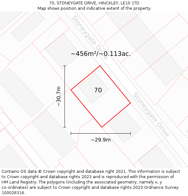 70, STONEYGATE DRIVE, HINCKLEY, LE10 1TD: Plot and title map