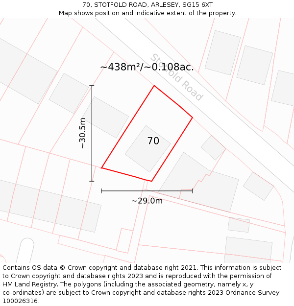 70, STOTFOLD ROAD, ARLESEY, SG15 6XT: Plot and title map