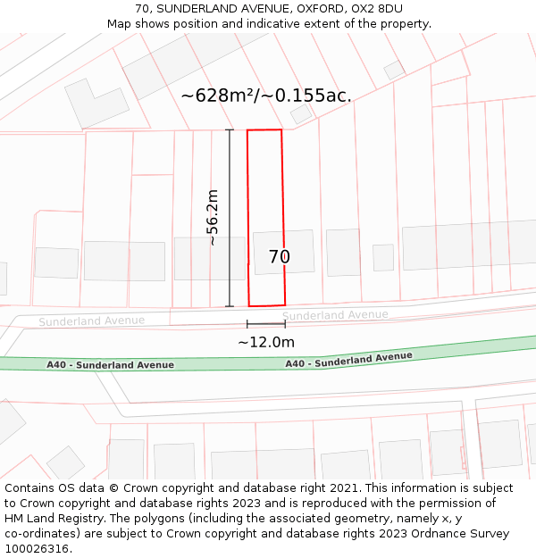 70, SUNDERLAND AVENUE, OXFORD, OX2 8DU: Plot and title map