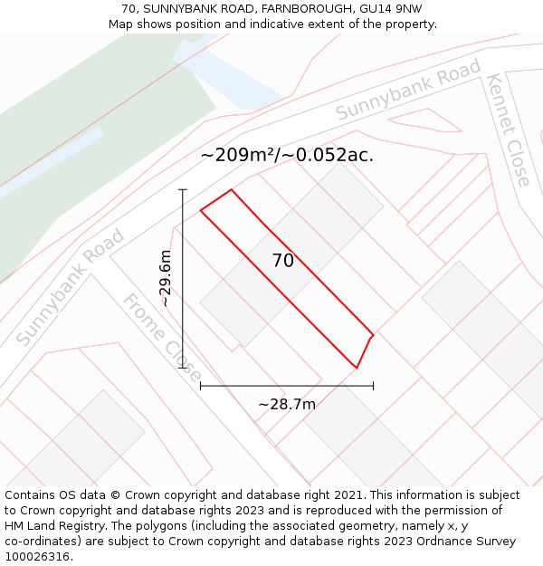 70, SUNNYBANK ROAD, FARNBOROUGH, GU14 9NW: Plot and title map