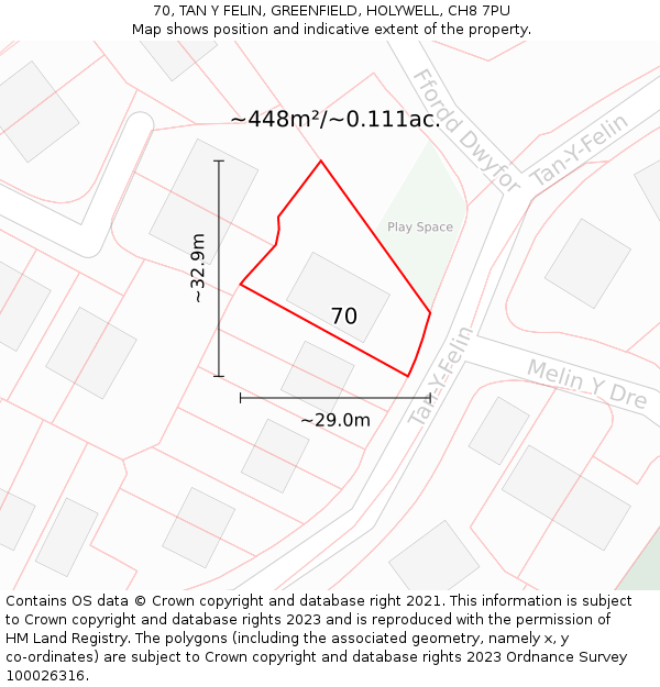 70, TAN Y FELIN, GREENFIELD, HOLYWELL, CH8 7PU: Plot and title map