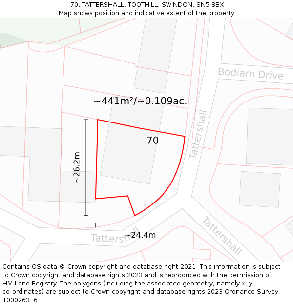 70, TATTERSHALL, TOOTHILL, SWINDON, SN5 8BX: Plot and title map