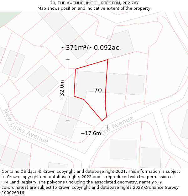 70, THE AVENUE, INGOL, PRESTON, PR2 7AY: Plot and title map