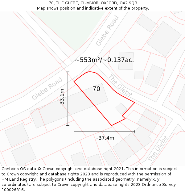 70, THE GLEBE, CUMNOR, OXFORD, OX2 9QB: Plot and title map