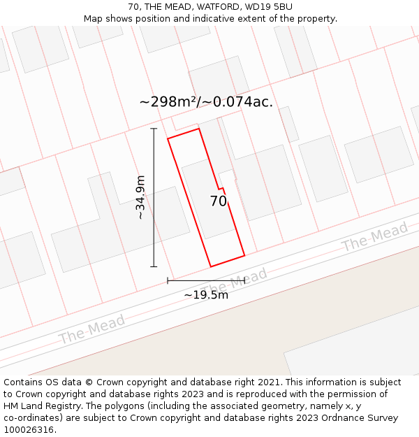 70, THE MEAD, WATFORD, WD19 5BU: Plot and title map