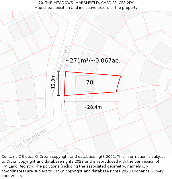 70, THE MEADOWS, MARSHFIELD, CARDIFF, CF3 2DY: Plot and title map