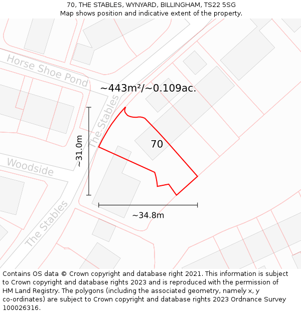 70, THE STABLES, WYNYARD, BILLINGHAM, TS22 5SG: Plot and title map