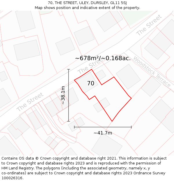 70, THE STREET, ULEY, DURSLEY, GL11 5SJ: Plot and title map