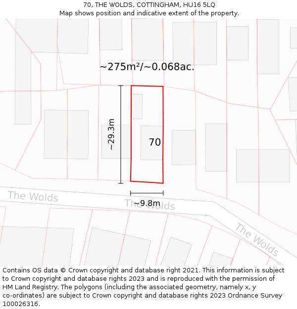 70, THE WOLDS, COTTINGHAM, HU16 5LQ: Plot and title map