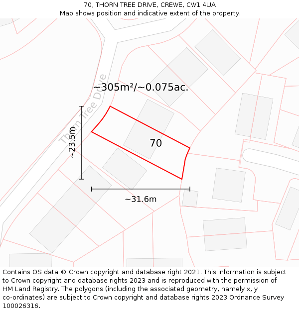 70, THORN TREE DRIVE, CREWE, CW1 4UA: Plot and title map