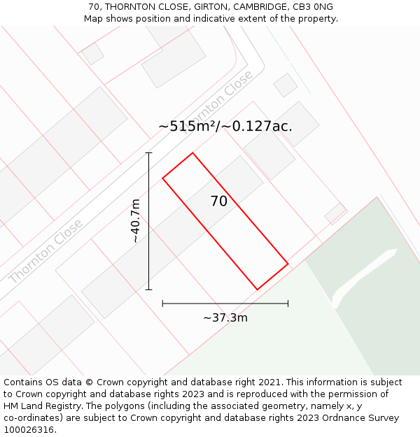 70, THORNTON CLOSE, GIRTON, CAMBRIDGE, CB3 0NG: Plot and title map