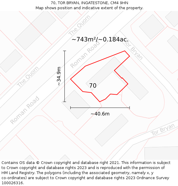 70, TOR BRYAN, INGATESTONE, CM4 9HN: Plot and title map