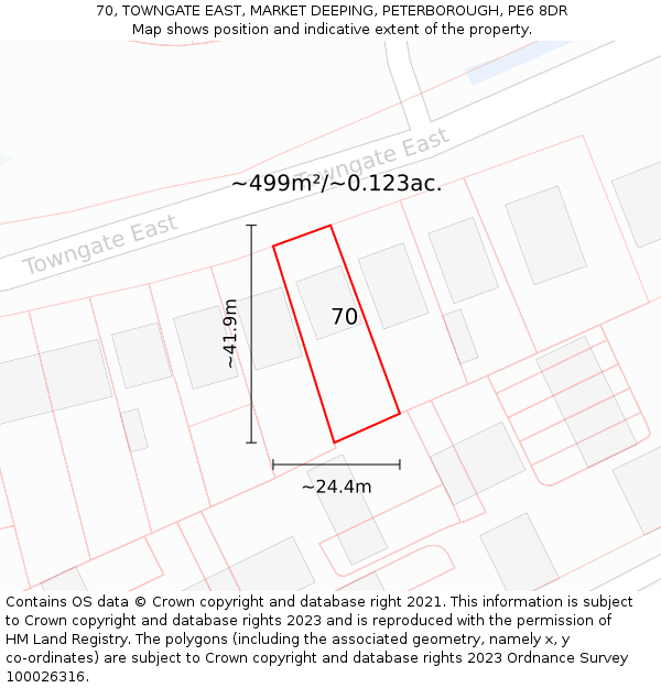 70, TOWNGATE EAST, MARKET DEEPING, PETERBOROUGH, PE6 8DR: Plot and title map