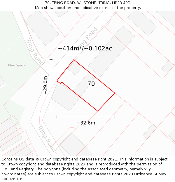 70, TRING ROAD, WILSTONE, TRING, HP23 4PD: Plot and title map