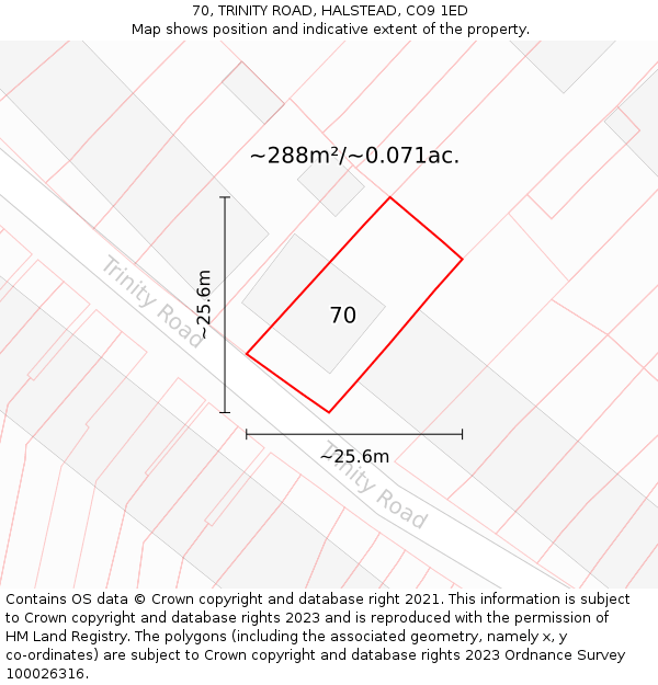 70, TRINITY ROAD, HALSTEAD, CO9 1ED: Plot and title map