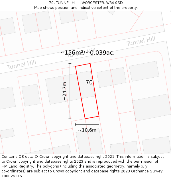 70, TUNNEL HILL, WORCESTER, WR4 9SD: Plot and title map