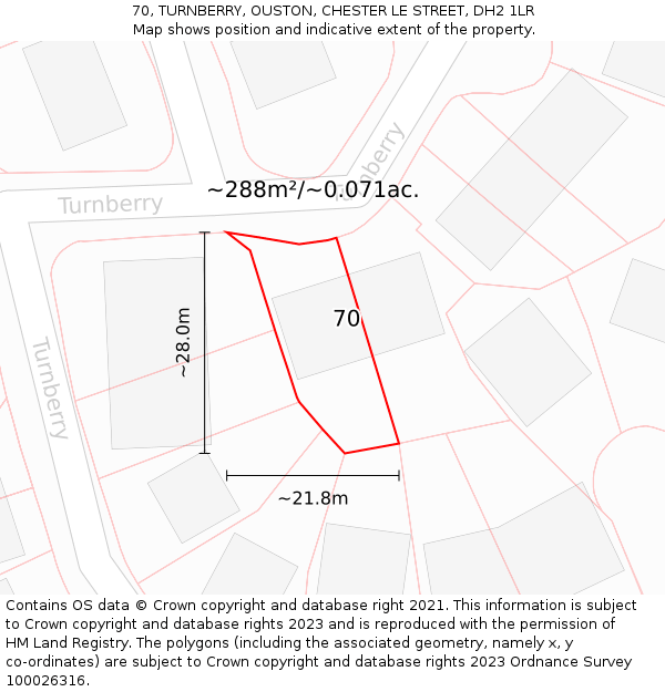 70, TURNBERRY, OUSTON, CHESTER LE STREET, DH2 1LR: Plot and title map