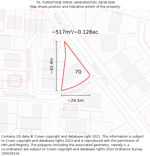 70, TURNSTONE DRIVE, WASHINGTON, NE38 0DB: Plot and title map