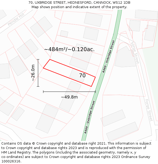 70, UXBRIDGE STREET, HEDNESFORD, CANNOCK, WS12 1DB: Plot and title map