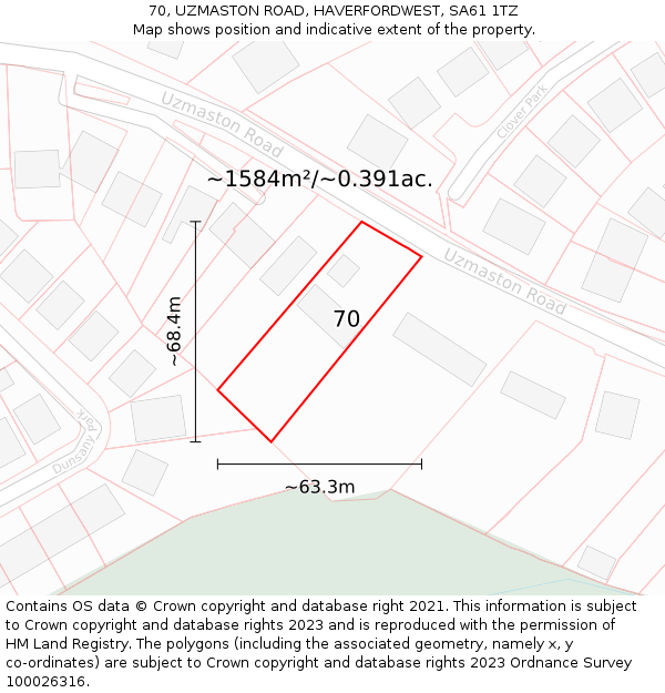 70, UZMASTON ROAD, HAVERFORDWEST, SA61 1TZ: Plot and title map