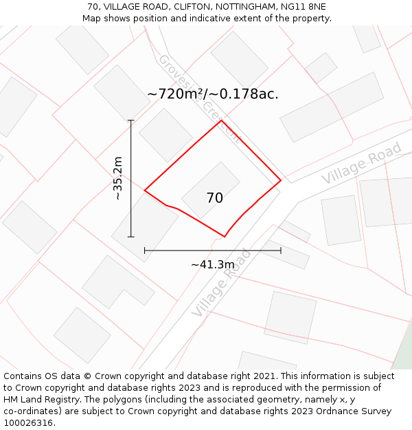 70, VILLAGE ROAD, CLIFTON, NOTTINGHAM, NG11 8NE: Plot and title map