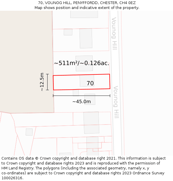 70, VOUNOG HILL, PENYFFORDD, CHESTER, CH4 0EZ: Plot and title map