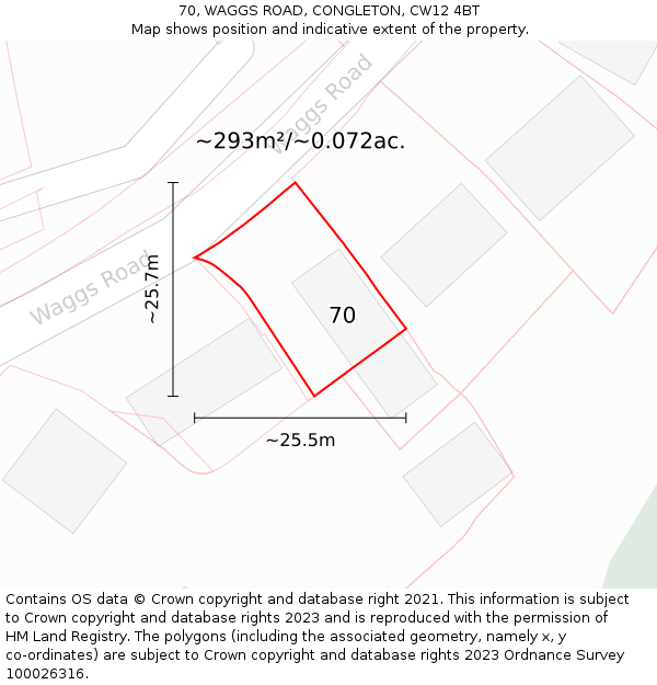 70, WAGGS ROAD, CONGLETON, CW12 4BT: Plot and title map